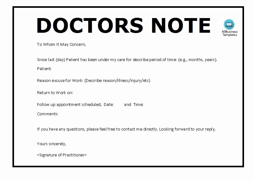 Return to Work Note Unique Doctors Note for Work School Excuse