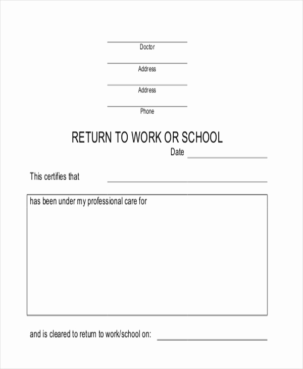 Return to Work Note Unique Return to Work Note Sample 6 Examples In Word Pdf