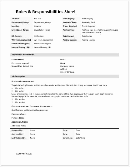 Roles and Responsibilities Template Lovely Roles and Responsibilities Sheet Templates for Ms Word