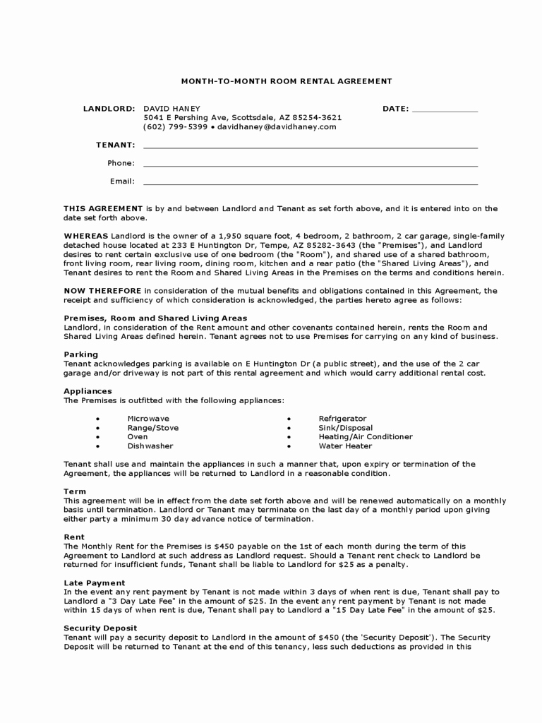 Room Rental Agreement Pdf Unique Month to Month Rental Agreement form 86 Free Templates