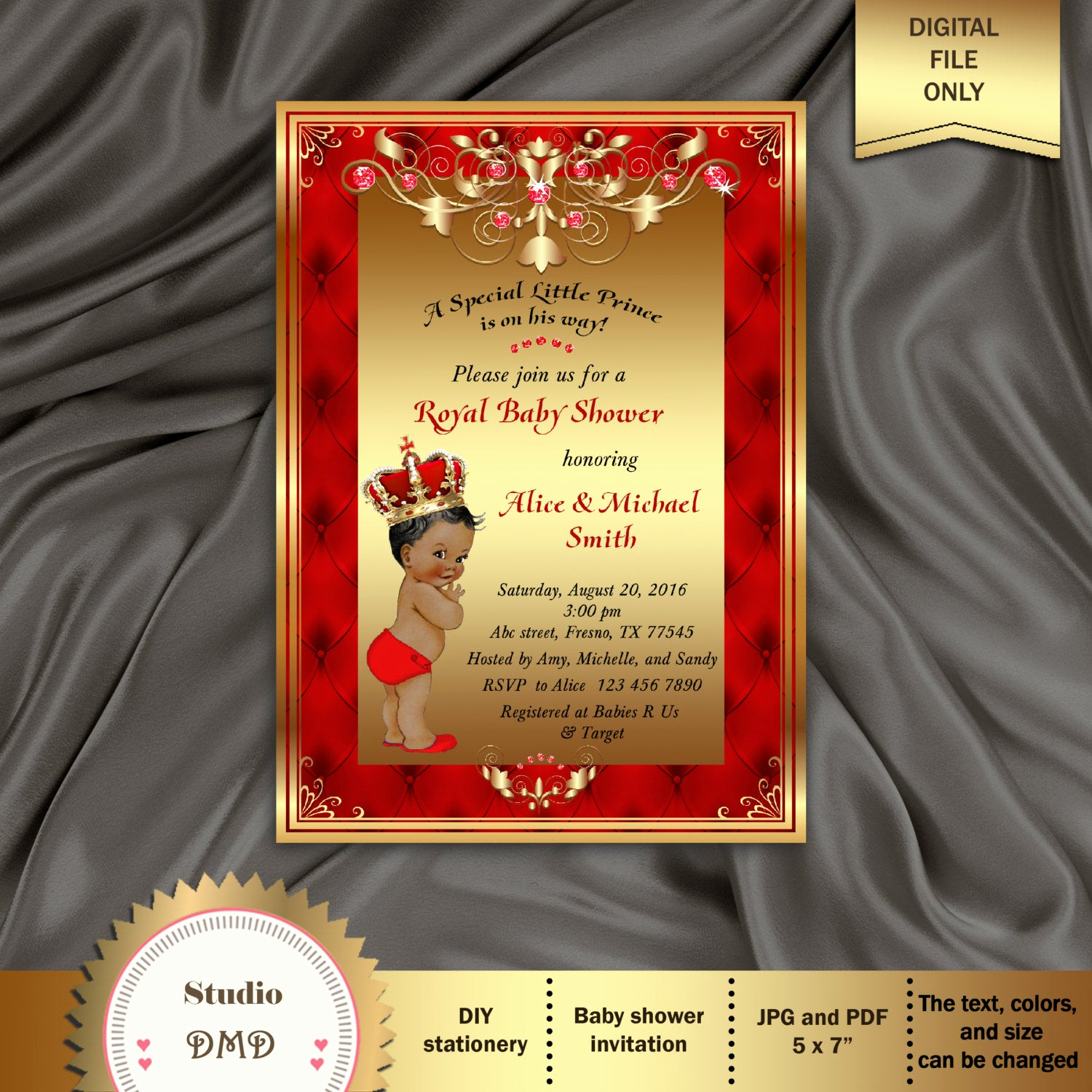Royal Baby Shower Invitations Inspirational Printable Royal Baby Shower Invitation Regal Red Gold Card