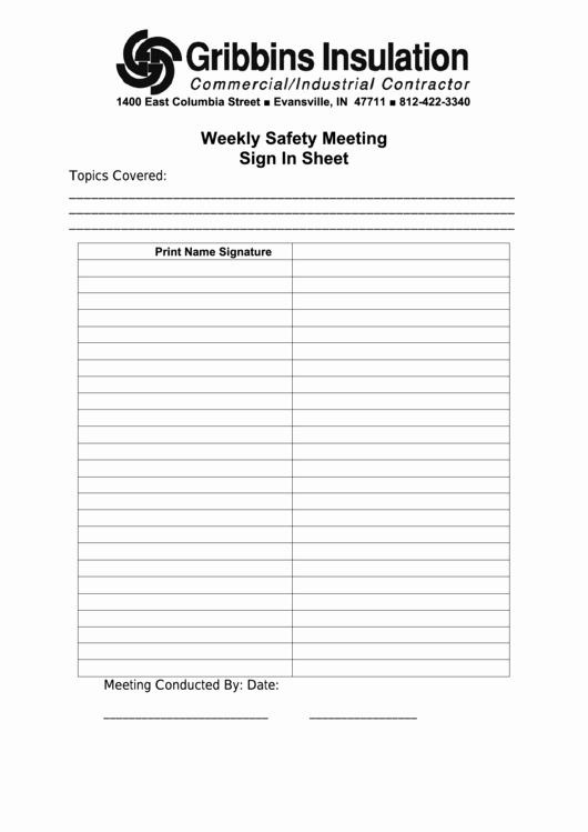 Safety Meeting Sign In Sheet Luxury Weekly Safety Meeting Sign In Sheet Template Printable Pdf