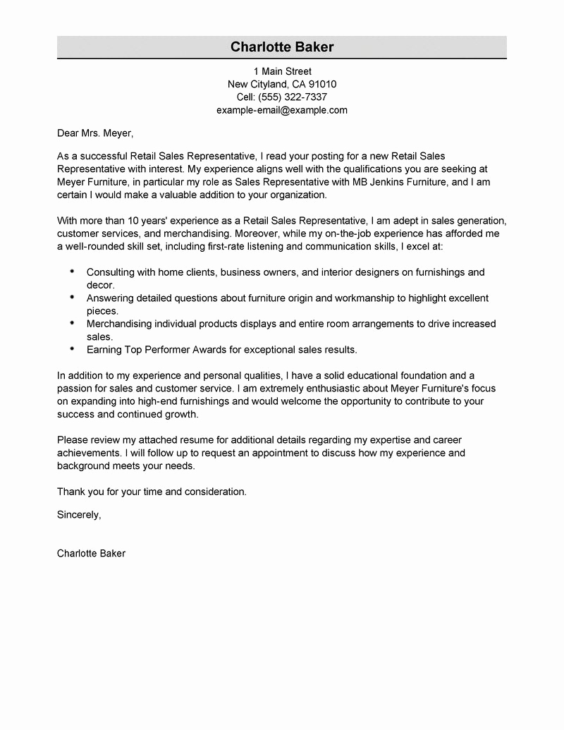 Sales Cover Letter Examples Elegant Best Rep Retail Sales Cover Letter Examples