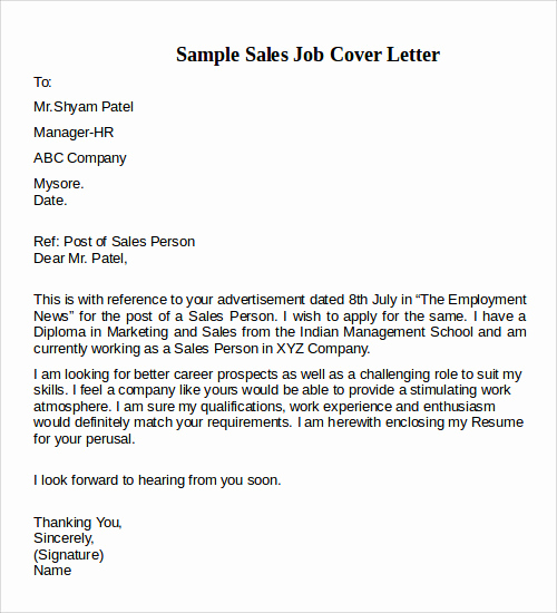 Sales Cover Letter Examples Inspirational 12 Cover Letter Examples – Pdf Word