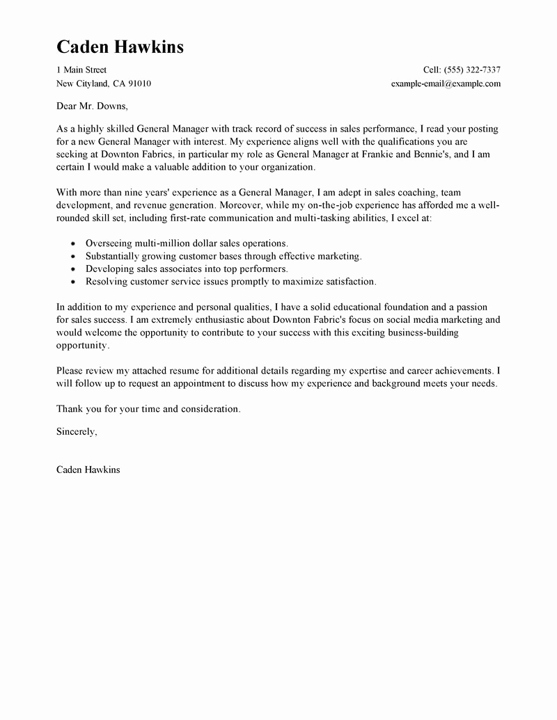 Sales Cover Letter Examples Luxury Best Sales General Manager Cover Letter Examples