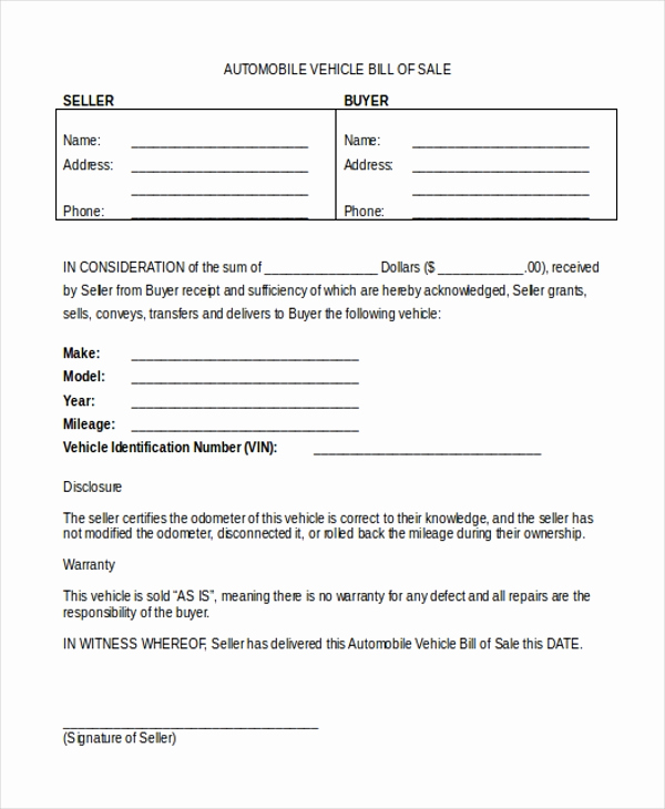 Sample Auto Bill Of Sale Awesome Sample Bill Of Sale form for Vehicle 8 Free Documents