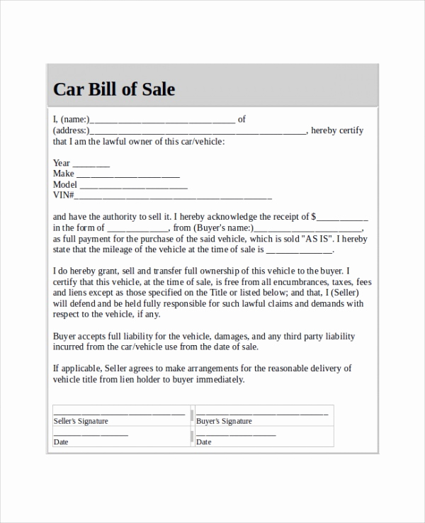 Sample Auto Bill Of Sale Luxury 9 Sample Bill Of Sales