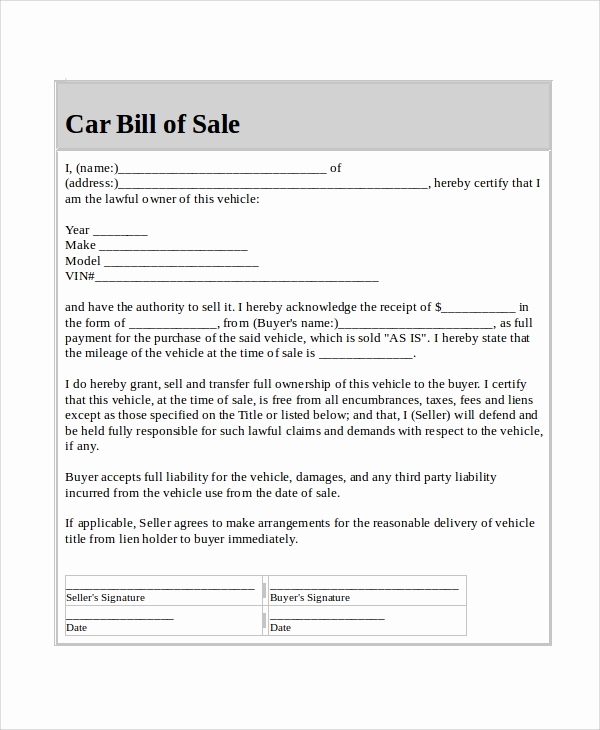 Sample Car Bill Of Sale Best Of 7 Sample Bill Of Sale for Cars
