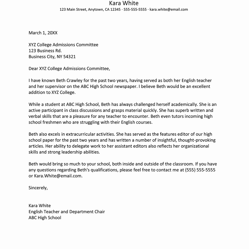 Sample College Recommendation Letter Inspirational How to Write A Re Mendation Letter for College