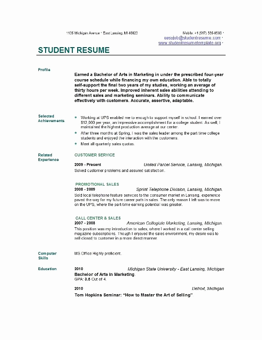 Sample College Student Resume Lovely Student Resume Templates