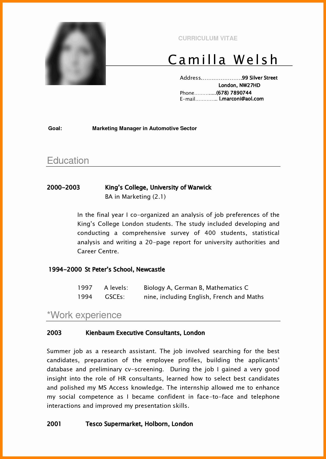 Sample College Student Resume New 5 Cv Samples for College Students