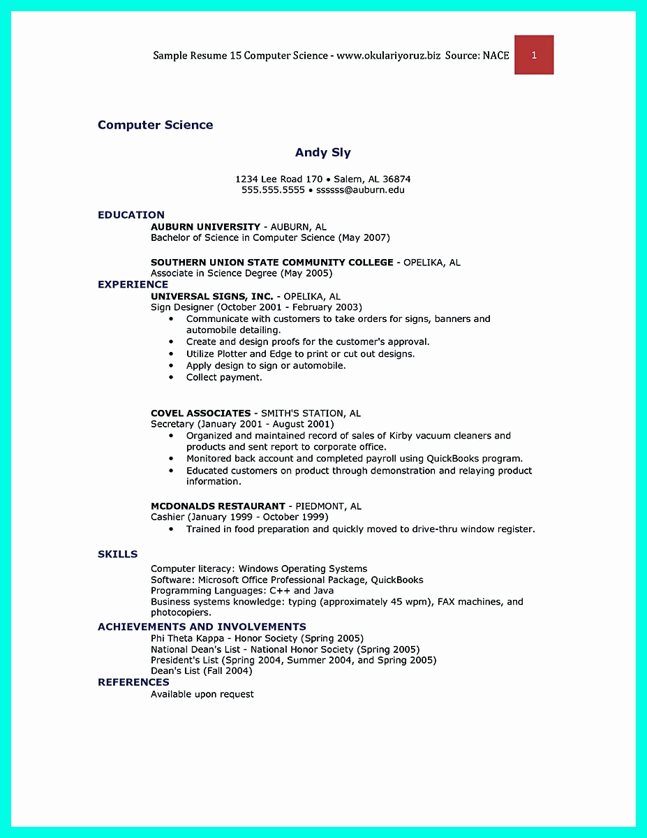 Sample Computer Science Resume Inspirational the Best Puter Science Resume Sample Collection