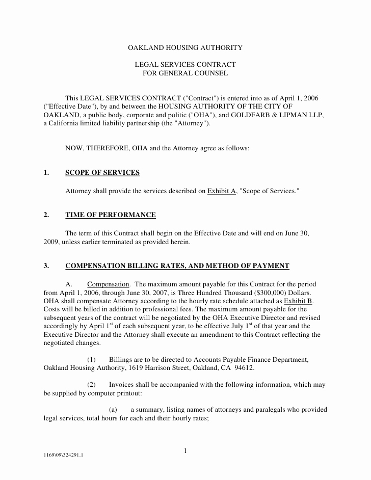 Sample Contract for Services Inspirational Oakland Housing Authority Legal Services Contract for
