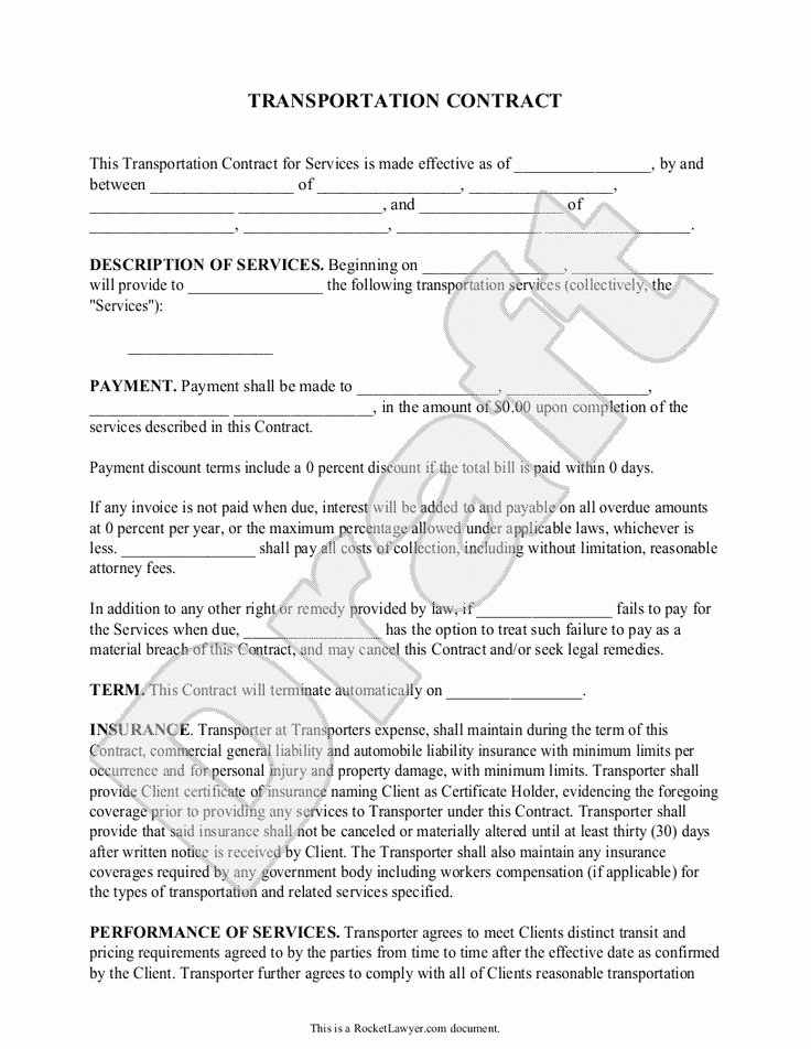 Sample Contract for Services Unique Transportation Contract Agreement form with Sample