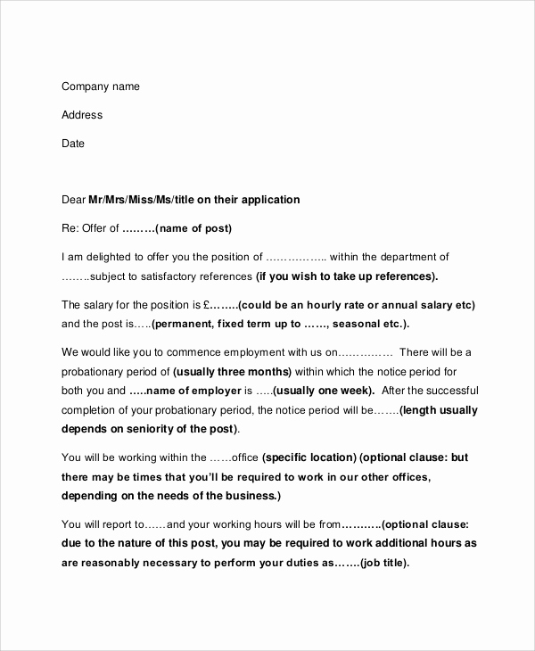 Sample Employment Offer Letter Luxury Sample Employment Fer Letter 5 Documents In Pdf Word