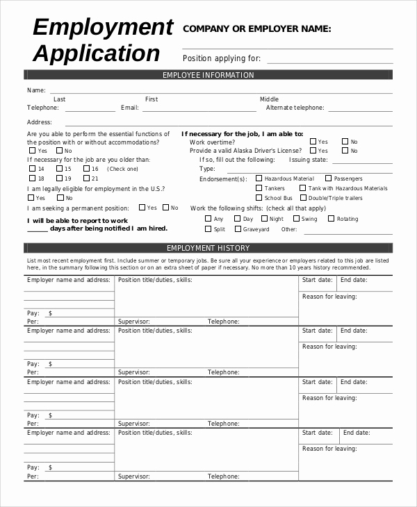 Sample Job Application form Awesome Sample Employment Application form 8 Examples In Word Pdf