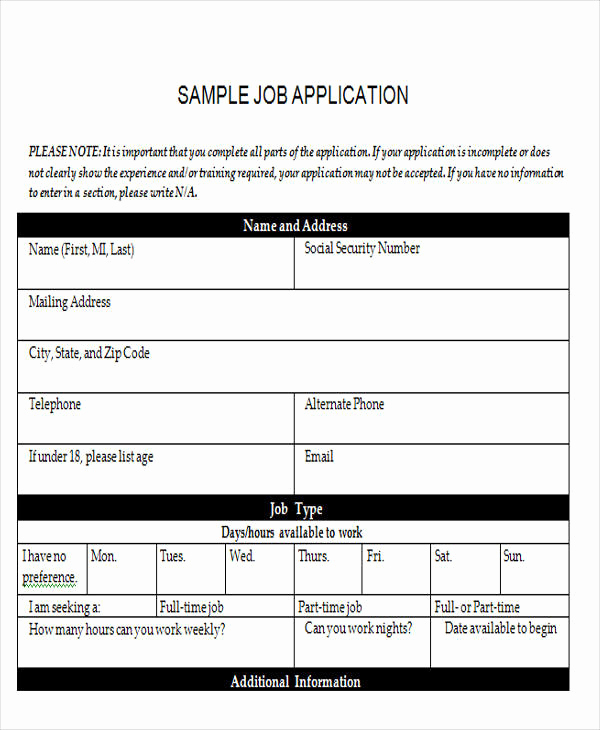 Sample Job Application form Beautiful 43 Sample Application form Templates In Doc
