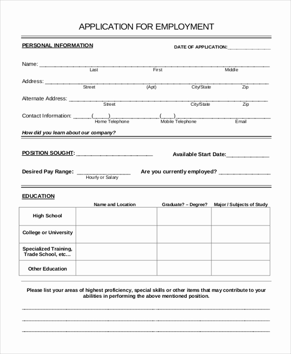 Sample Job Application form Luxury 10 Sample Application forms