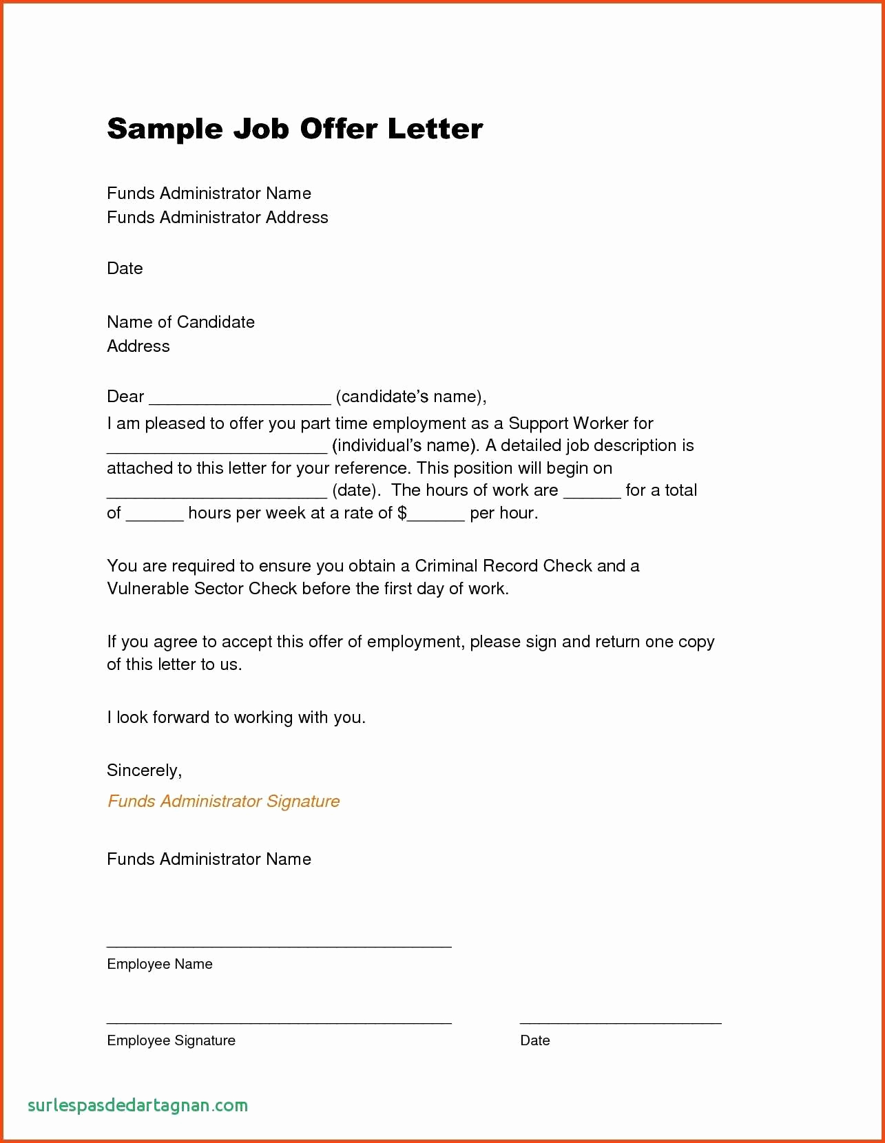 Sample Job Offer Letter Beautiful Fer Employment Letter Template Canada Sample