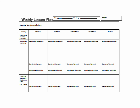 Sample Lesson Plan for Preschool New Weekly Lesson Plan Template 9 Free Sample Example
