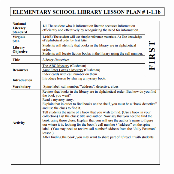 Sample Lesson Plan Template Fresh Sample Elementary Lesson Plan Template 8 Free Documents