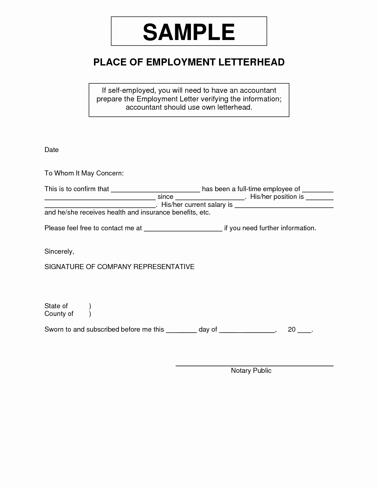 Sample Letter Of Employement New Cpa Letter for Self Employed Template Examples