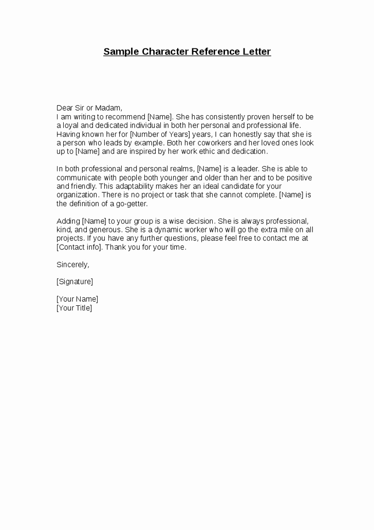 Sample Letter Of Reference Elegant Sample Character Reference Letter Dear Sir or Madam I Am