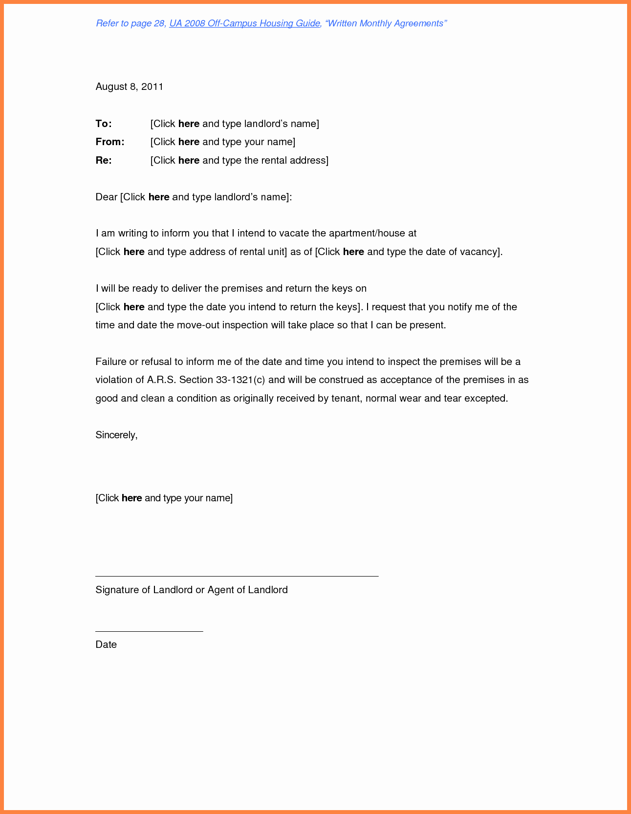 Sample Letter to Landlord New 8 Termination Of Rental Agreement Letter by Tenant