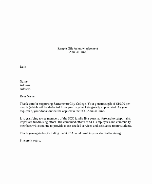 Sample Nonprofit Gift Acknowledgement Letter Unique Sample T Letter