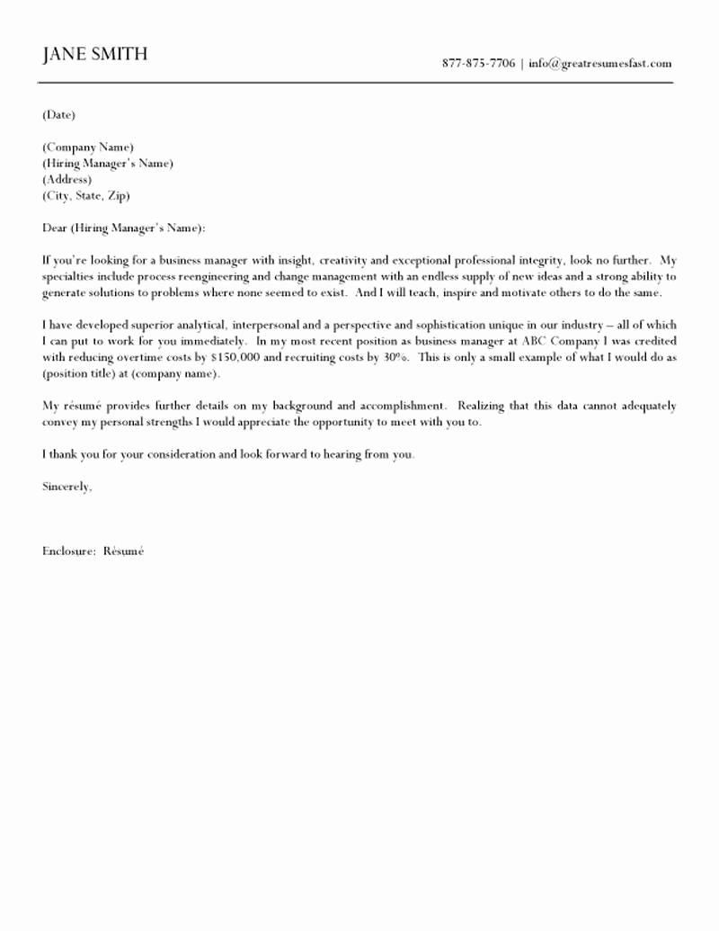 Sample Of Business Letters Inspirational Business Manager Cover Letter