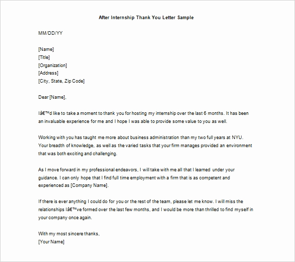 Sample Of Thankyou Letters Awesome 14 Internship Thank You Letter Templates Pdf Doc