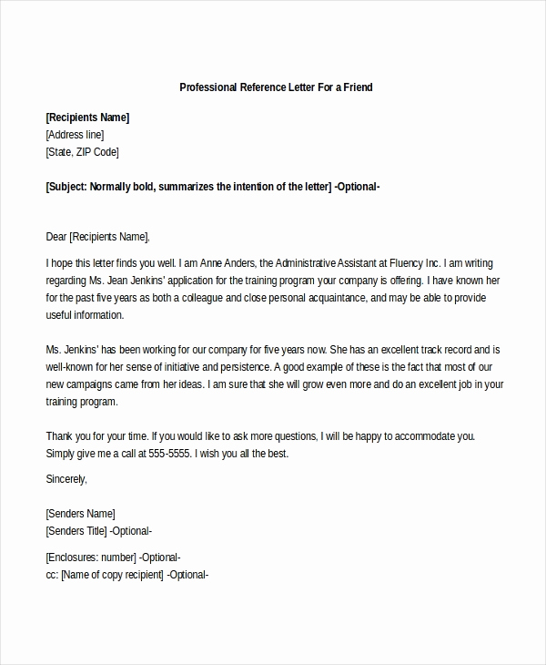 Sample Professional Reference Letter Unique Sample Professional Reference Letter 8 Free Documents