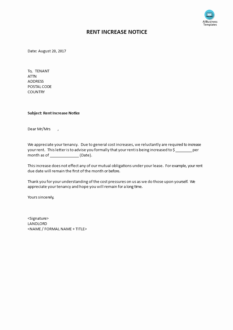 Sample Rent Increase Letter Luxury Rent Increase Notice