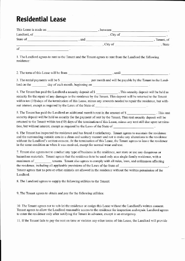 Sample Residential Lease Agreement Inspirational Printable Sample Residential Lease form