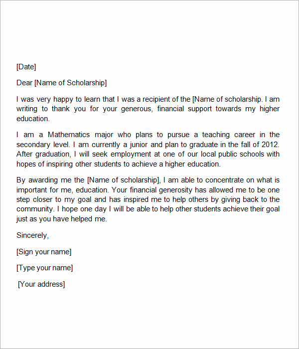 Sample Scholarship Thank You Letter Awesome 13 Sample Scholarship Thank You Letters Doc Pdf