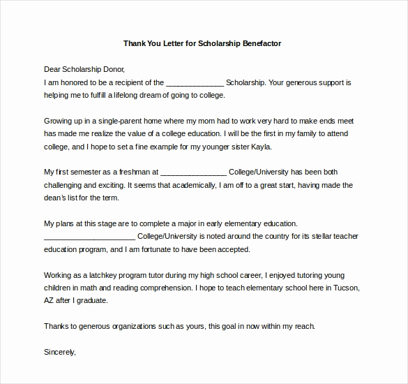 Sample Scholarship Thank You Letter Luxury 9 Thank You Notes for Scholarship – Free Sample Example