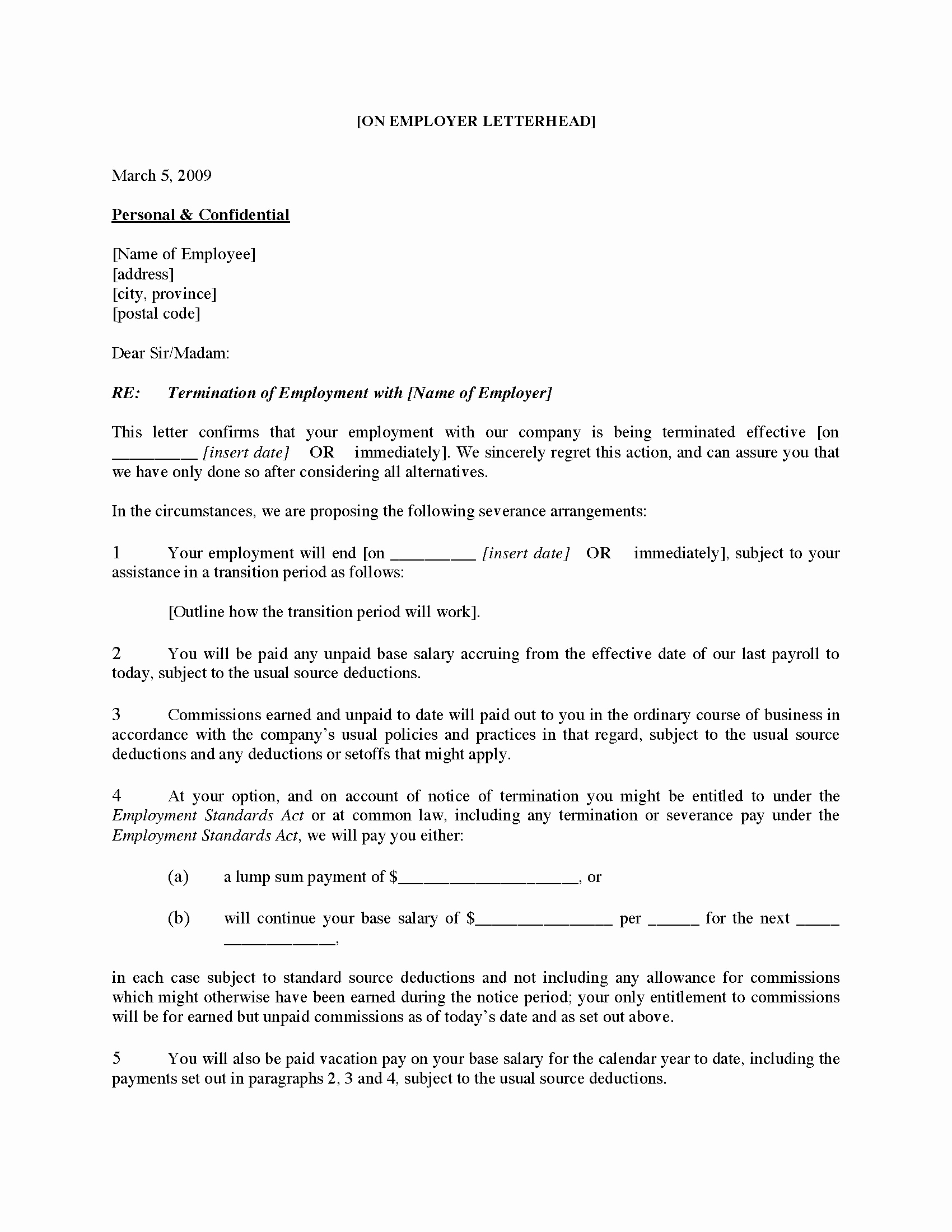 Sample Termination Letter without Cause Best Of Canada Employee Termination Letter for Cause
