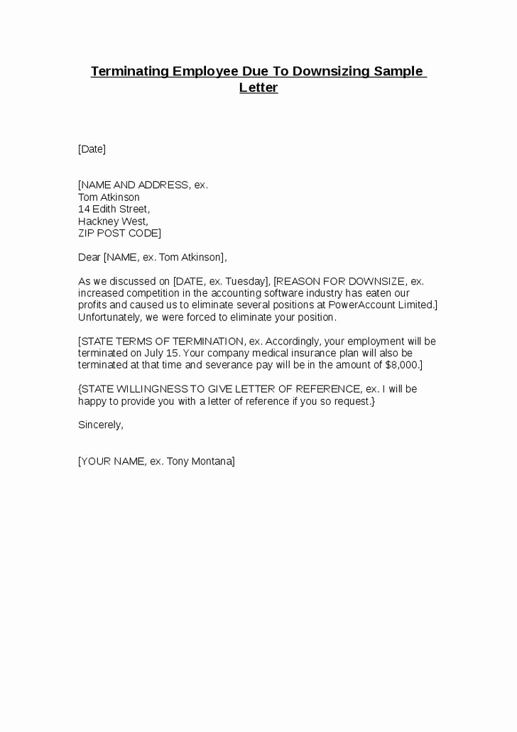 Sample Termination Letter without Cause Unique Terminating Employee Due to Downsizing Sample Letter