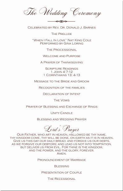 Sample Wedding Ceremony Program Elegant Christian Wedding Programs Ceremony