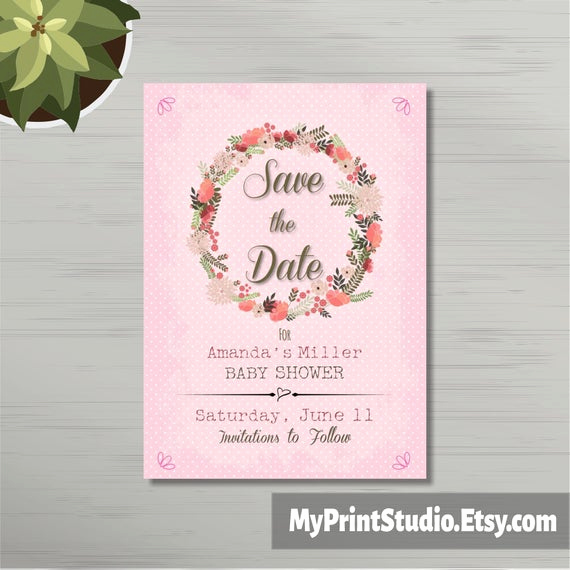 Save the Date Baby Shower Lovely Save the Date Baby Girl Shower Card Template Save the Date