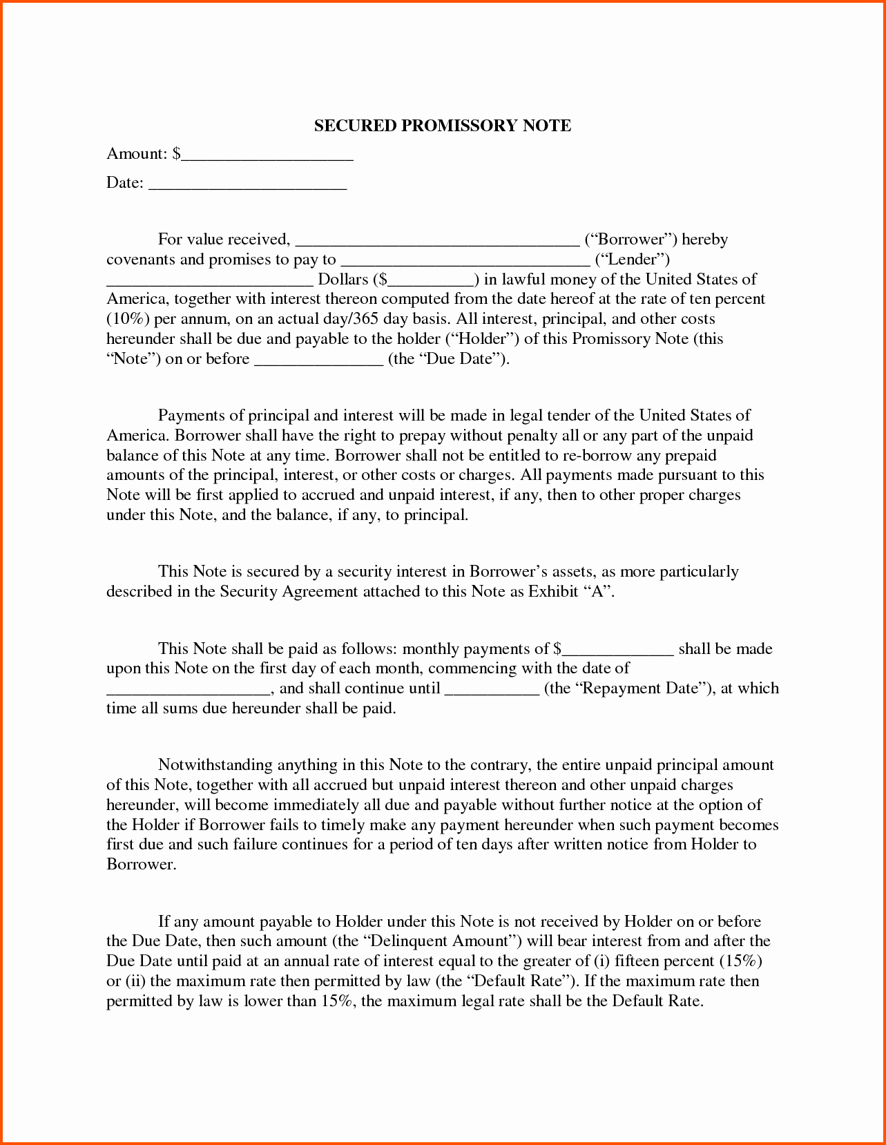 Secured Promissory Note Template Awesome Secured Promissory Note
