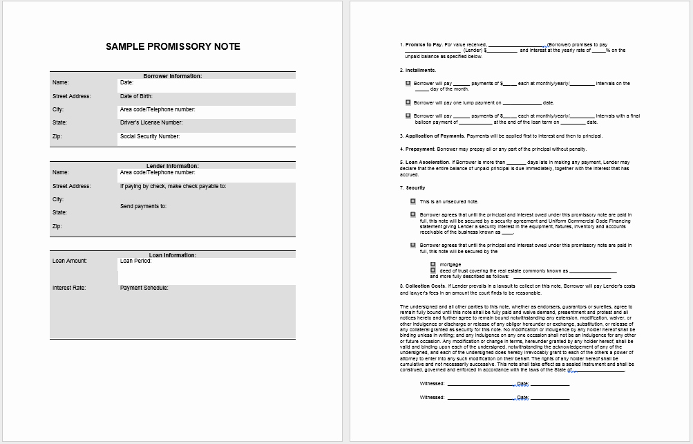 Secured Promissory Note Template Beautiful 43 Free Promissory Note Samples &amp; Templates Ms Word and