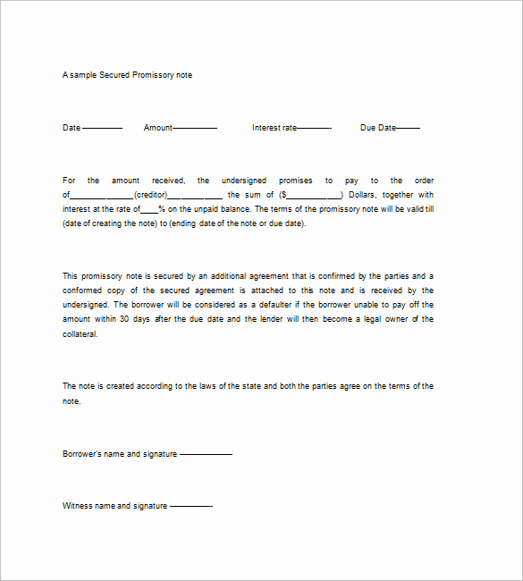 Secured Promissory Note Template Best Of Secured Promissory Note
