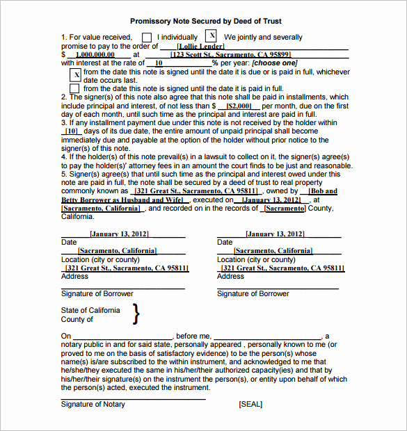 Secured Promissory Note Template Unique 35 Promissory Note Templates Doc Pdf