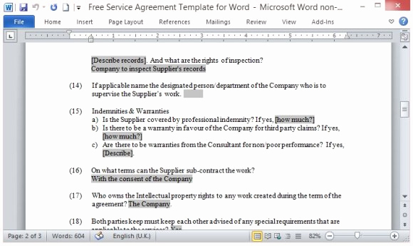Service Contract Template Word Beautiful Free Service Agreement Template for Word