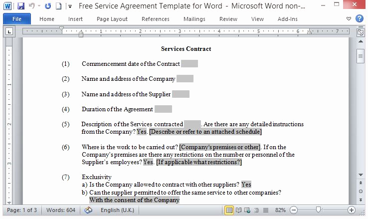 Service Contract Template Word Best Of Free Service Agreement Template for Word
