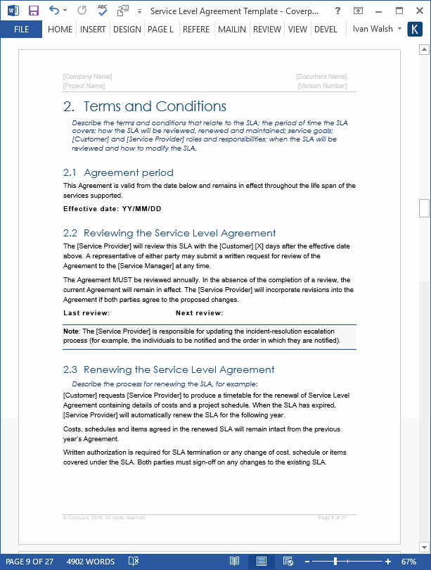 Service Level Agreement Examples Fresh Service Level Agreement Template – Download 2 Ms Word &amp; 3