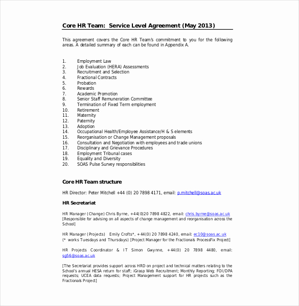 Service Level Agreement Examples Luxury Hr Agreement Template 7 Free Word Pdf format Download