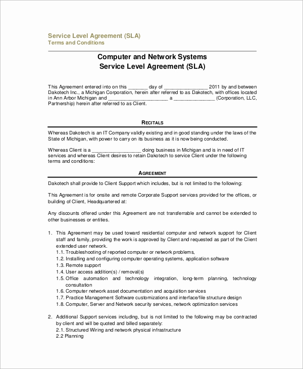 Service Level Agreement Examples New Sample Service Level Agreement 11 Examples In Word Pdf