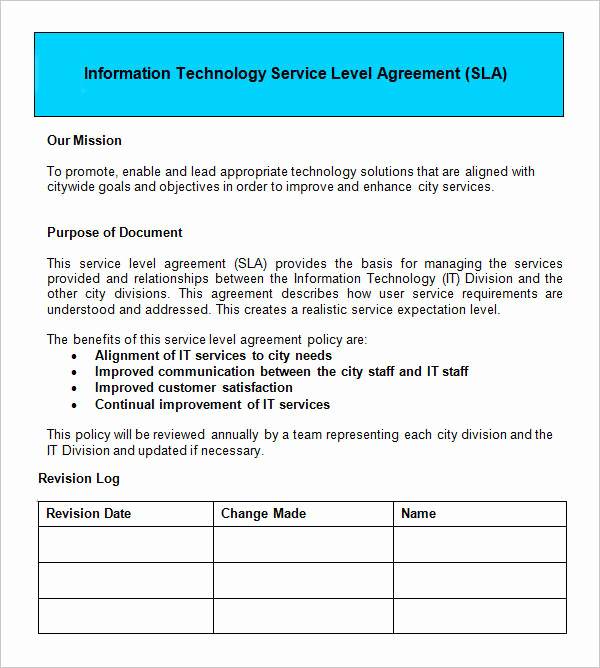 Service Level Agreement Examples New Service Level Agreement 9 Download Free Documents In